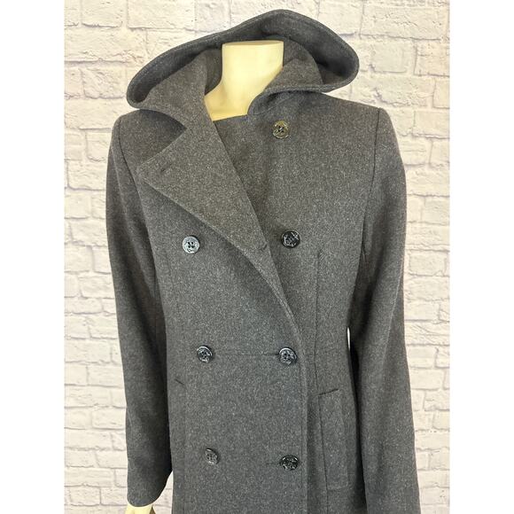 American Vintage 90s Jason Kole hooded double breasted gray long pea coat size 4 - Picture 8 of 13